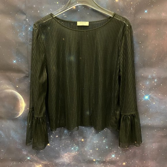 Aritzia Babaton Black Stripe Sheer Long Bell Sleeve Top - L - Picture 4 of 8